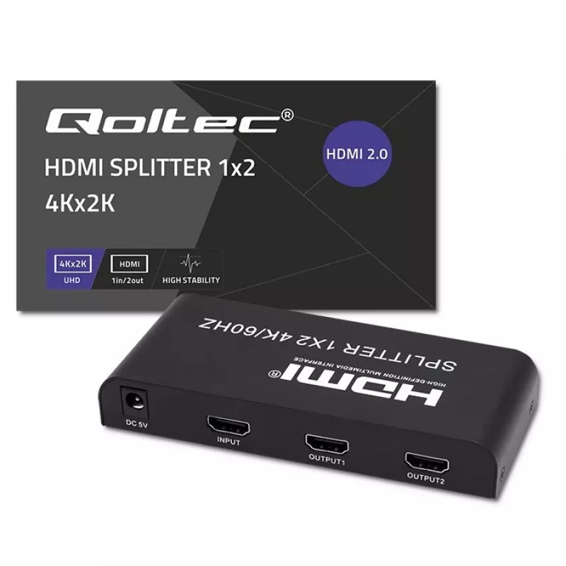 Qoltec 51797 Aktiivne HDMI jaotur 2 x HDMI 4K x 2K | 6Gb/s | 60Hz