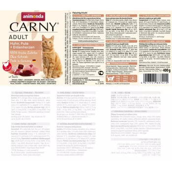 ANIMONDA Carny Adult Kana, kalkun, pardisüdamed - märg kassitoit - 400g