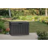 Välistingimustesse sobiv hoiukast Keter Kentwood 190L — 190 liitrit, grafiithall, klappluuk, 823×457×577 mm