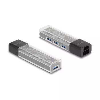 DELOCK USB 3.2 Gen 1 (3.1 Gen 1) 4-pordiline jaotur Type-A + USB-C hostiga (5000 Mbit/s) must/läbipaistev