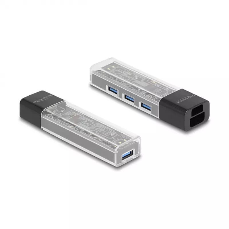 DELOCK USB 3.2 Gen 1 (3.1 Gen 1) 4-pordiline jaotur Type-A + USB-C hostiga (5000 Mbit/s) must/läbipaistev