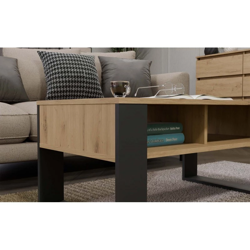 Kohvilaud top e shop Modern 90×58×50 cm, antratsiitkarkass, kunstnikutamme riiulid, matt