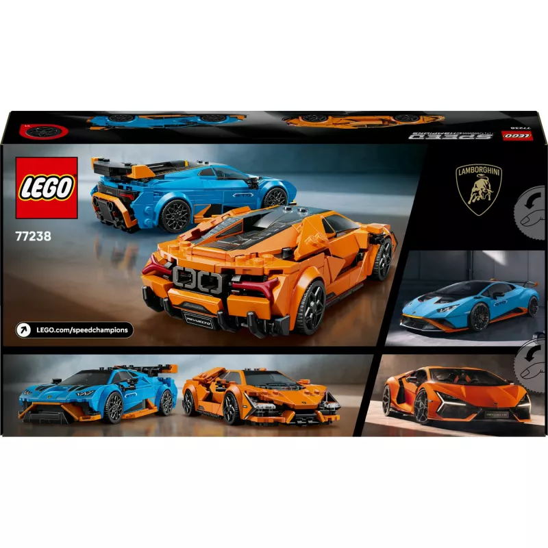 LEGO Speed Champions komplekt 77238 — Lamborghini Revuelto ja Huracán STO ehitusmänguasi, 607 osa, 2 minifiguuri, soovituslik vanus 10+