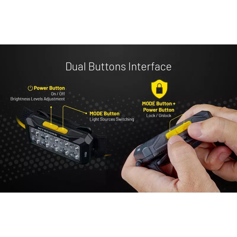 Peapaelaga taskulamp Nitecore HU2000, 10 LED-i, USB-laetav liitium-ioon, alumiinium+polükarbonaat, IP68 veekindel