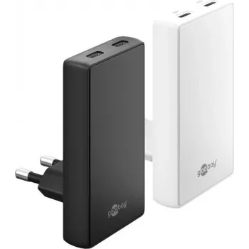 Goobay USB-C PD GaN kahe kiirlaadijaga lame laadija 90° 45 W valge - 2x -pordid (75722)