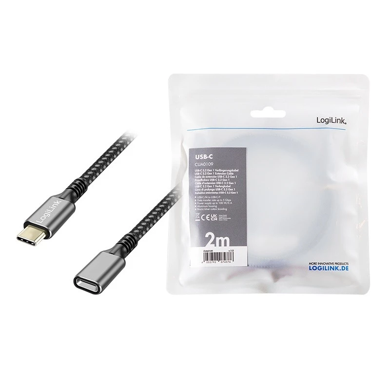USB 3.2 Gen1 Type-C USB-C/F pikenduskaabel, PD, 2m