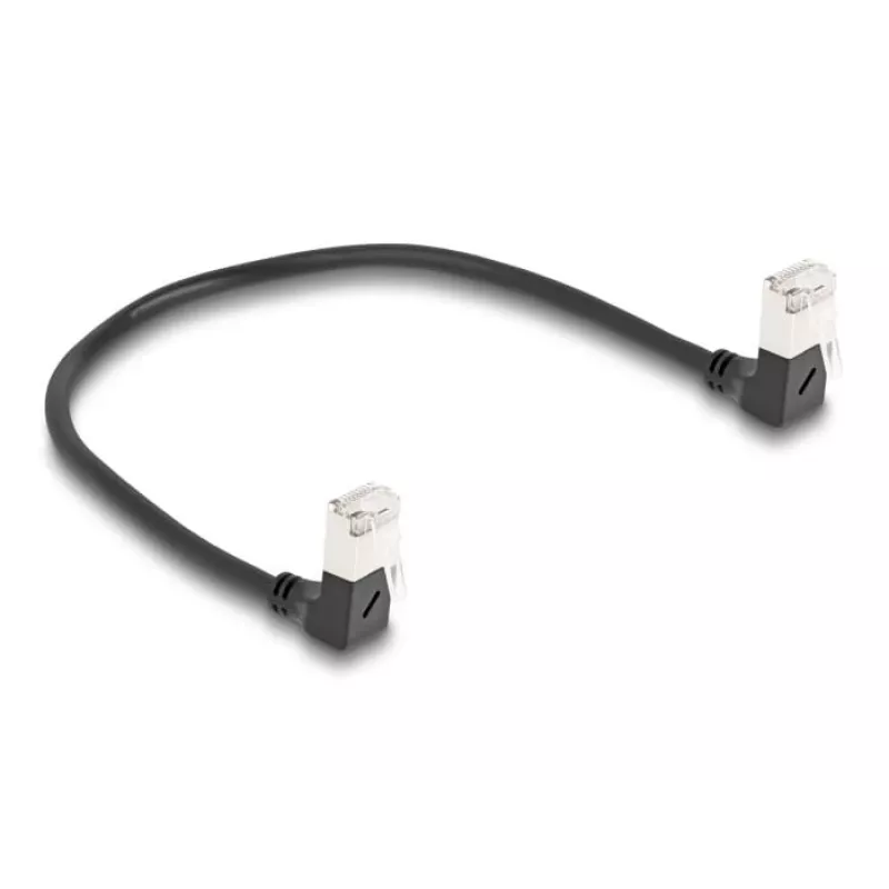 DeLOCK RJ45 võrgukaabel Cat.6A S/FTP õhuke 90° allapoole 0,25 m must