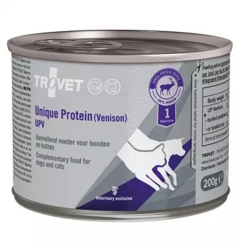 Märg lemmikloomatoit TROVET Unique Protein UPV Venison 200 g — täiendsööt täiskasvanud koertele ja kassidele, teraviljavaba, suhkruvaba