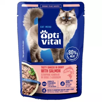 OPTIVITAL Tasty shreds kastmes lõhega - märg kassitoit - 85g
