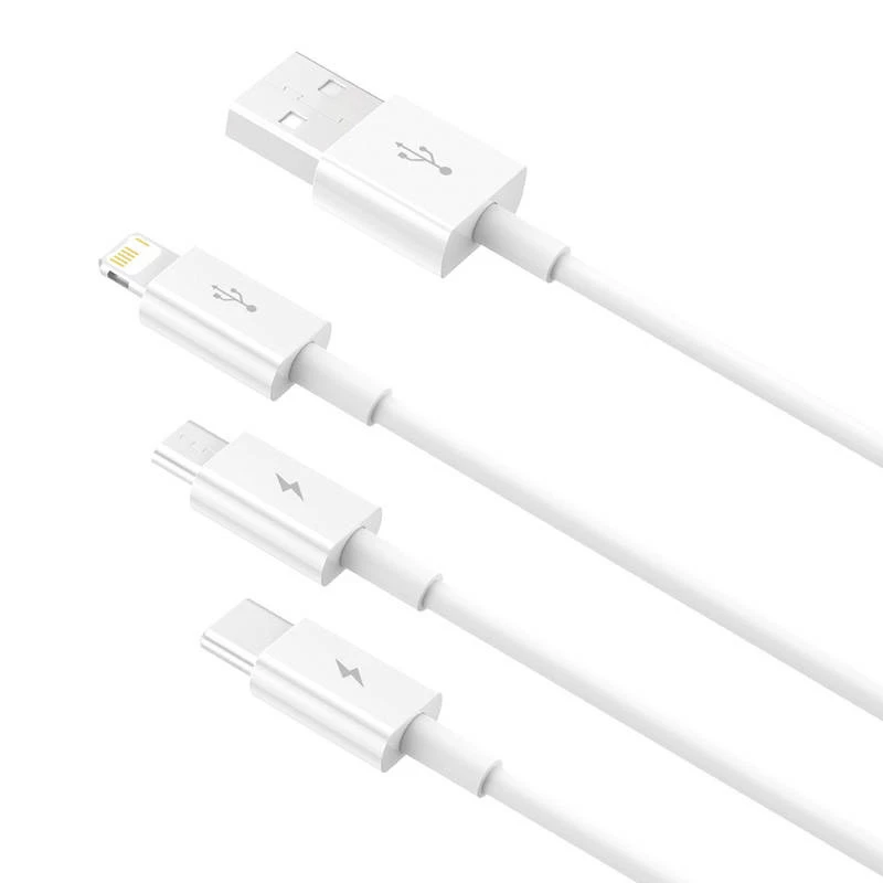 USB-kaabel Baseus SUP0003529 — USB 3.2 Gen 1 (3.1 Gen 1), 1 m, USB-A kuni USB-C / Micro USB-A / Lightning, valge