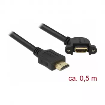 HDMI-kaabel DeLOCK 85467 0,5 m tüüp A isane emasele Must