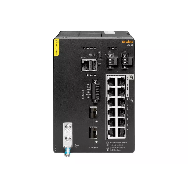 Hewlett Packard Enterprise HPE Aruba 4100i - Lüliti - 8 x 10/100/1000 (PoE klass 4) + 4 x 10/100/1000 (PoE klass 6) + 2 x SFP+ - DIN-riiulile paigaldatav - PoE klass 4 / PoE klass 6