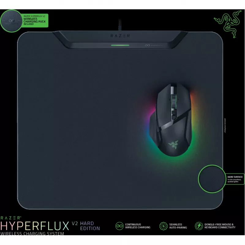 Razer | Juhtmevaba laadimisega mänguhiirematt ja pukk, kõva versioon | HyperFlux V2 juhtmevaba laadimissüsteem | Mänguhiirematt | 360 x 311 mm | Must
