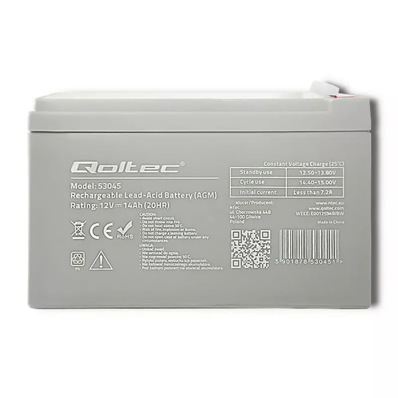 Qoltec 53045 AGM aku 12V 14Ah