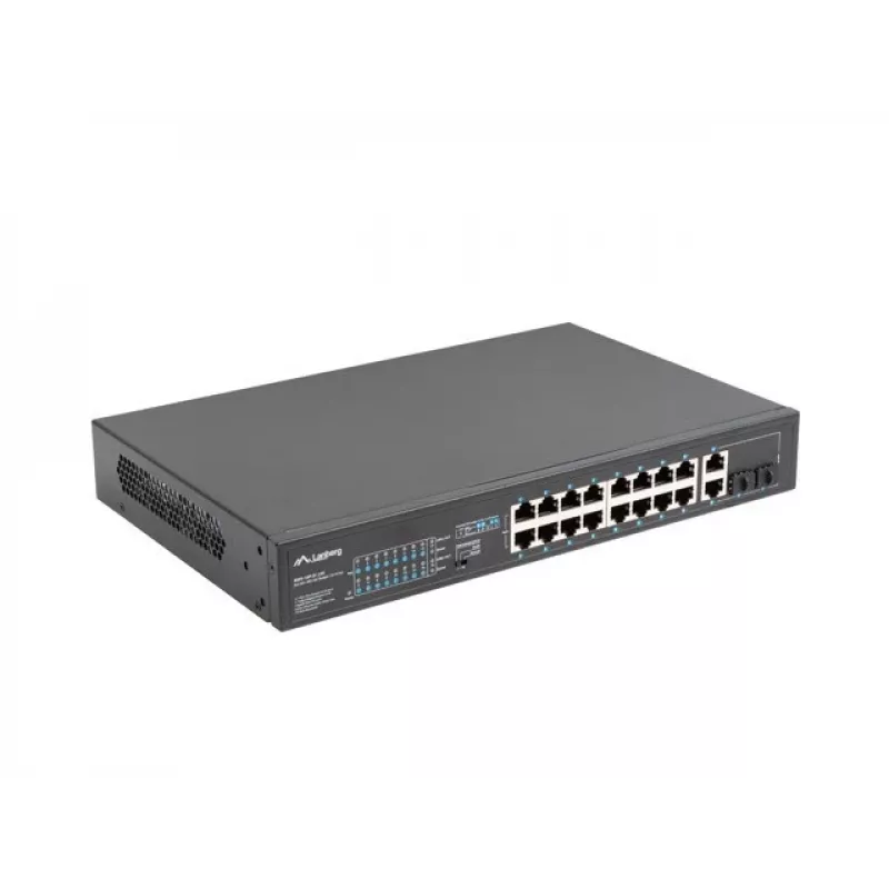 Haldamatu lüliti LANBERG RSFE-16P-2C-250 — 18-port Gigabit, 16x PoE+ (30W), 2x SFP, 250W, 1U, metall, riiulipaigaldus