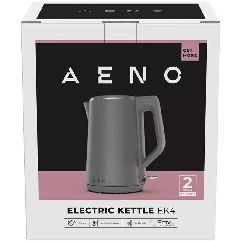 AENO Elektriline veekeetja EK4: 1850-2200W, 1,5L, Strix, topeltseinad, mittekuumenev korpus, automaatne väljalülitus, kuivkeevituskaitse