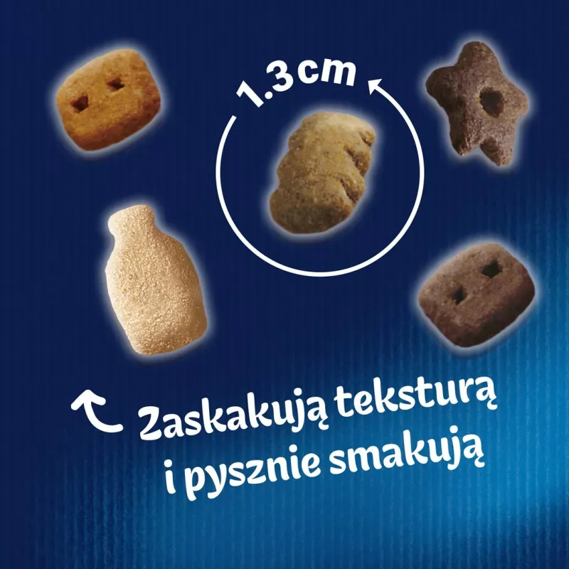 Kassi maiustused Felix Party Mix Dairy Delight 60 g — krõmpsuvad piimamaitselised maiused täiskasvanud kassidele, valk 35%, rasv 19,5%