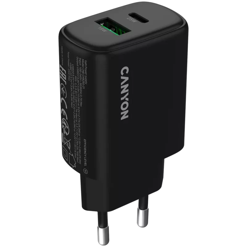 CANYON laadija OnCharge 250 25W 1xPD 1xQC EU must