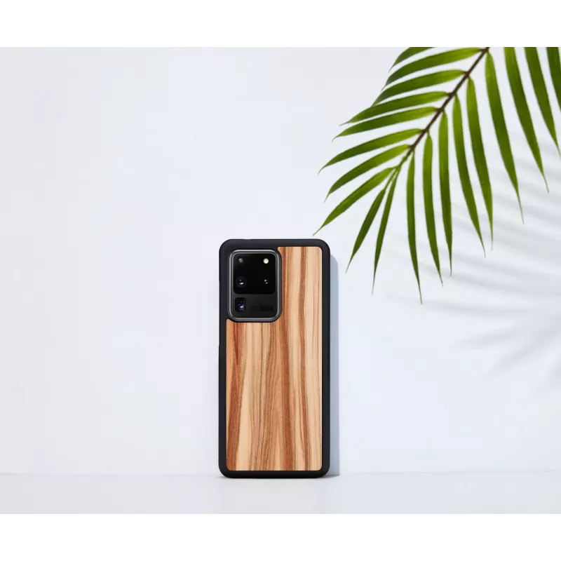 Mehe ja puidust telefoniümbris Samsung Galaxy S20 Ultra jaoks — cappuccino must