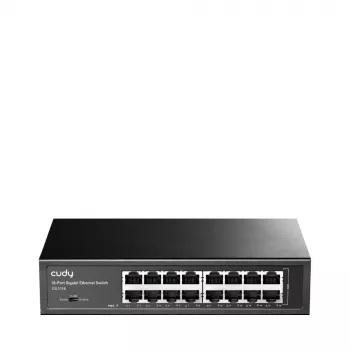 Võrgulüliti Cudy GS1016 — 16 pordiga Gigabit Ethernet (10/100/1000), 32 Gbit/s lülitus, riiulisse paigaldatav, toiteallikaga vahelduvvoolust