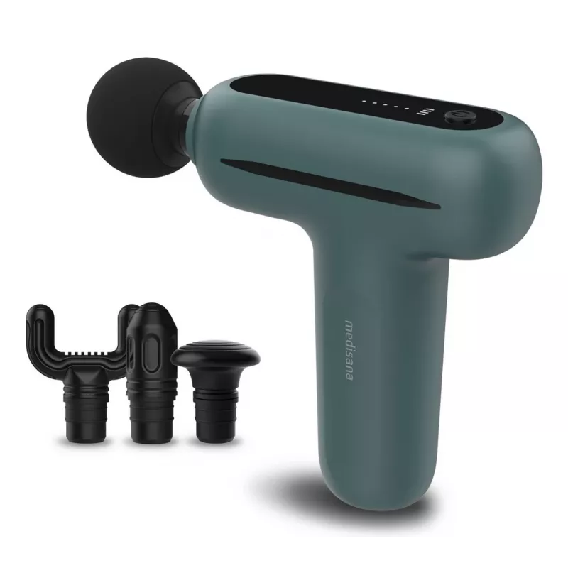Medisana MG 200 lihasmassaažipüstol 4 peaga, vibratsioon, 3000 p/min, 8 mm amplituud, Li‑Ion 7,4 V, USB-laadimine