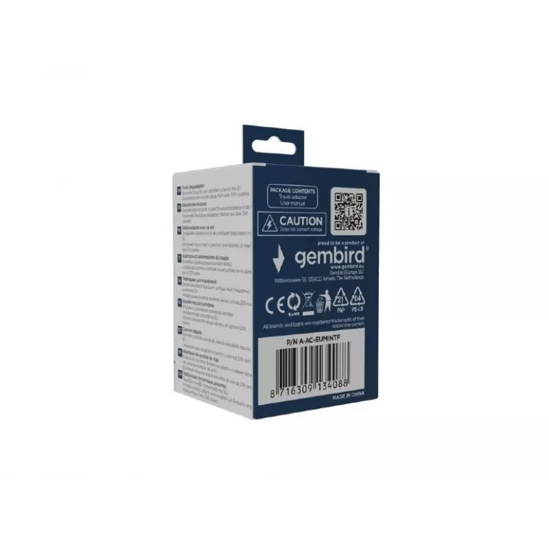 Reisiadapter GEMBIRD A-AC-EUMINTF – maailmapistikust EL-i pistikupessa, 15A