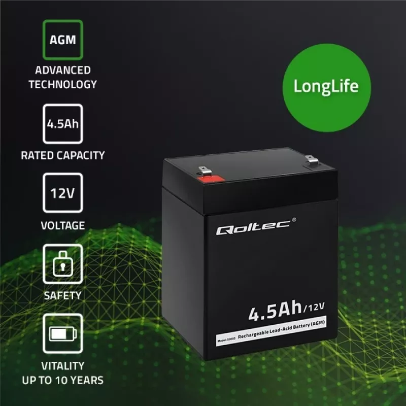 AGM aku Qoltec 53033 4.5 Ah 15 V 65.5 A mootorratas