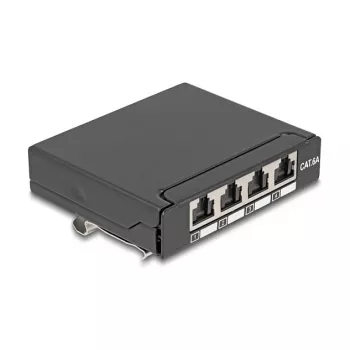 DELOCK Mini töölaua RJ45 4-pordiline Cat.6A varjestatud patch-paneel must, metall, 90×22×93 mm