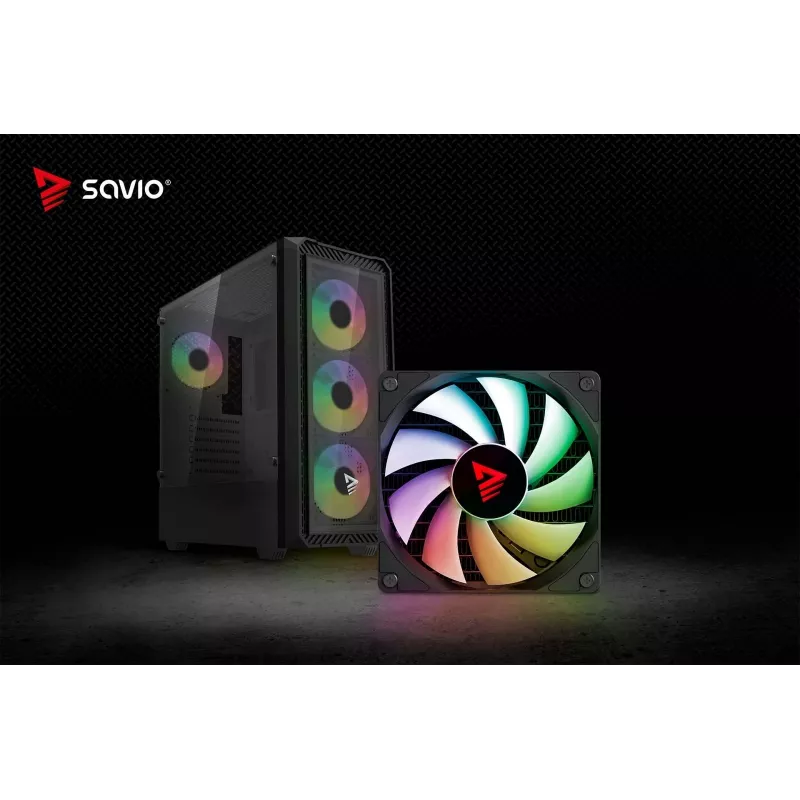 PC kuubikujuline korpus SAVIO Noctis Glass RGB — must, ATX/Micro-ATX, 210×410×450 mm, 3×120 mm esiventilaatorid