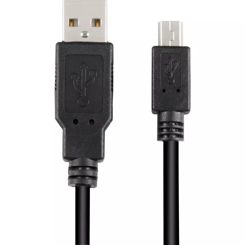 USB 2.0 kaabel, USB-A pistik > Mini-USB pistik (must, 0,5 meetrit, topeltvarjestusega)