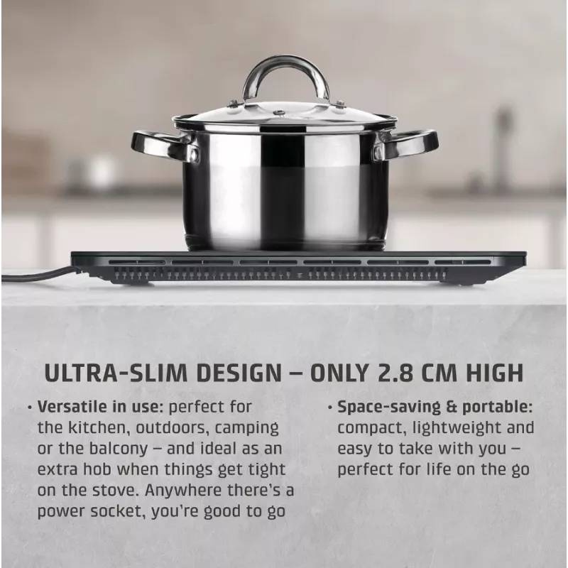 Caso ProSlim 2000 2236 Mobile single induction hob, Glass, Sensor-touch, Must