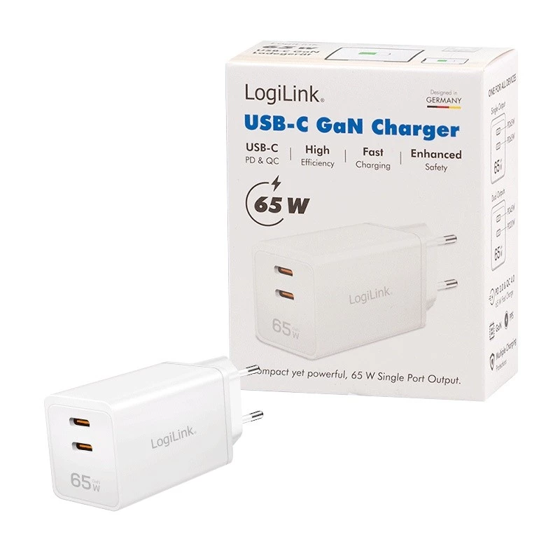 Kahe USB-pistikupesa adapter 65W, 2xUSB-C, valge