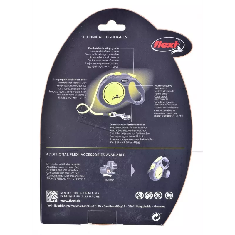 FLEXI uus Neon L - sissetõmmatav rihm - 5 m