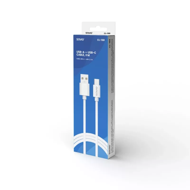 USB 2.0 kaabel SAVIO CL-168, USB A (isane) USB C-le (isane), 3 m, valge