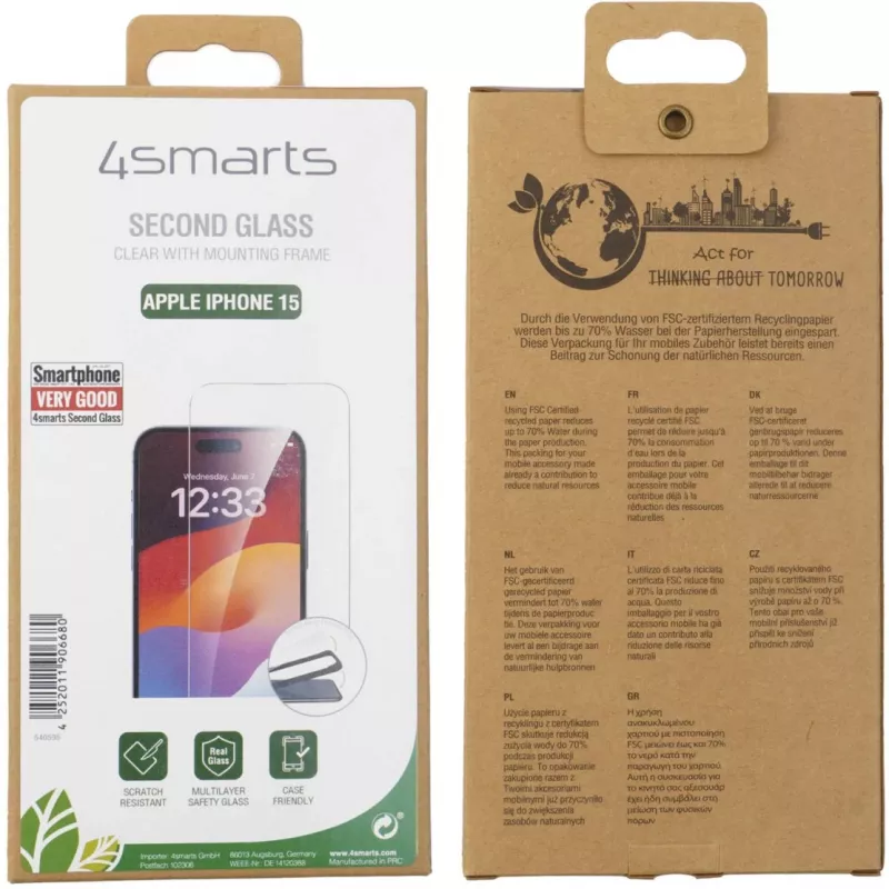 Ekraanikaitse 4smarts 540595 Apple iPhone 15-le kuulikindlast karastatud klaasist