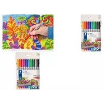 Viltpliiatsid Staedtler 320 C12 Fine/Medium Must Sinine Pruun Roheline Hall Hele sinine Hele hall Oranž Roosa Punane Violetne Kollane