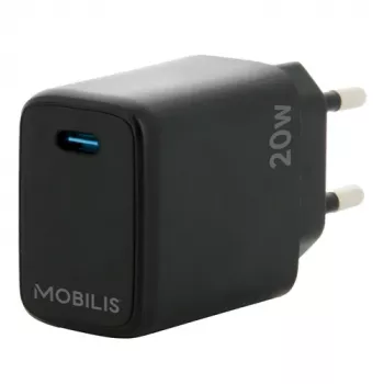 Mobilis - toiteplokk - kiirlaadimine - 20 W - PD/PPS (24 kontakti USB-C) - must - Euroopa (001361)
