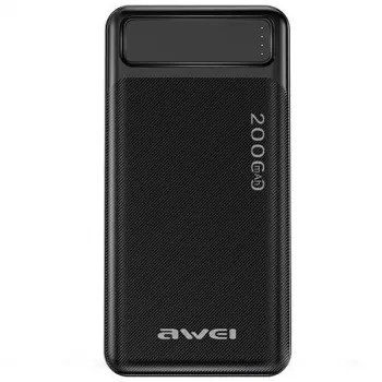 Kaasaskantav akupank AWEI P6K 20000mAh must 2xUSB/PD/Micro-USB