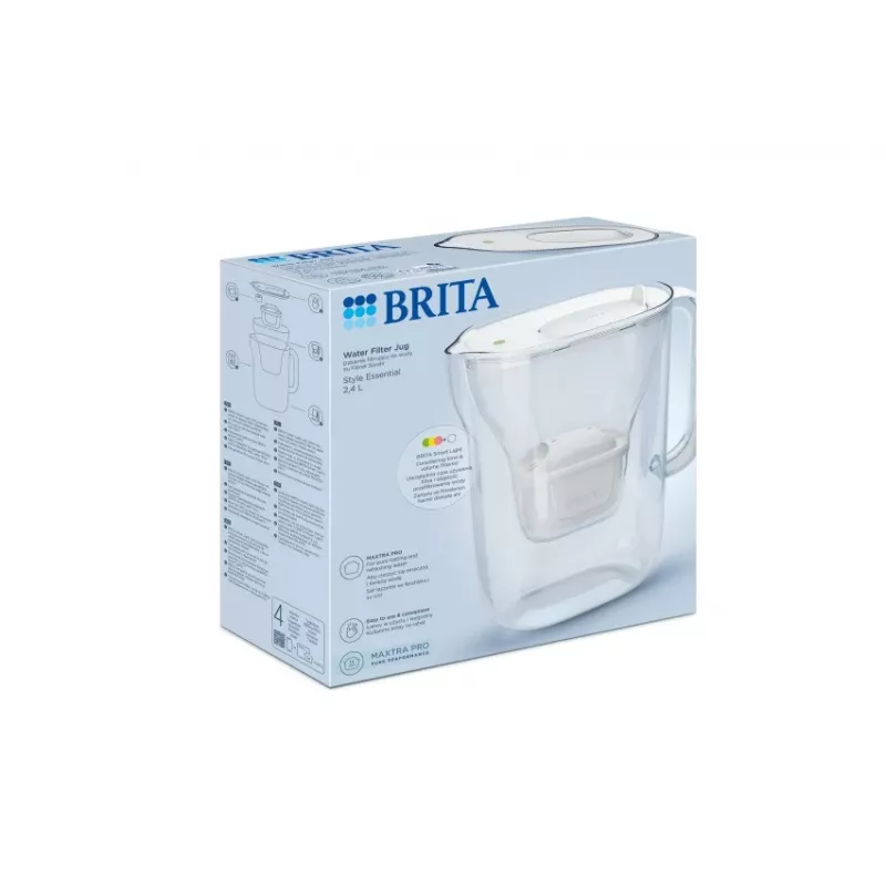 Veefiltri kann BRITA Style Essential — valge, 1,4 L filtreeritud vee maht, 2,4 L paak, ühildub MAXTRA+ Pro kassettidega