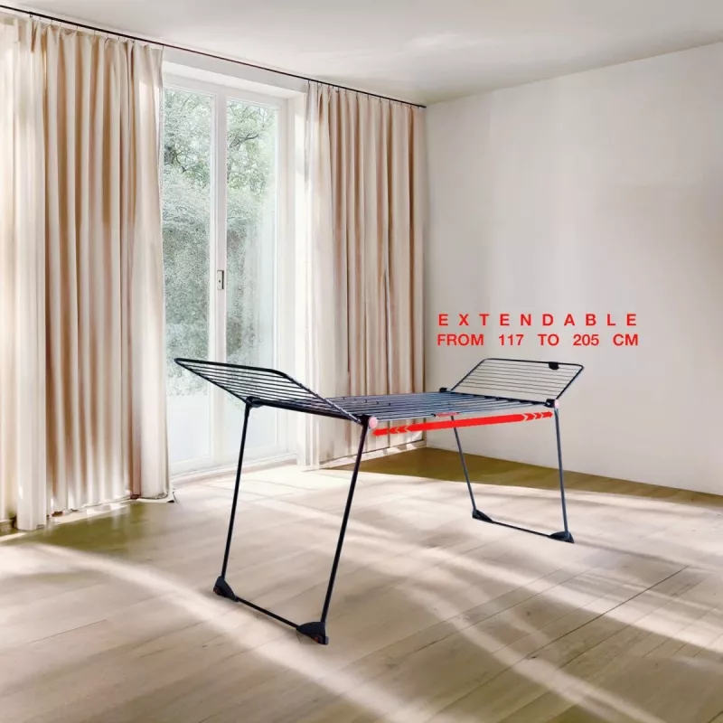 Pesukuivatusrest VILEDA Infinity Flex Ultimate Teleskoop — must, kaetud alumiinium, 30 m kuivatuspinda, kokkupandav, ratastega