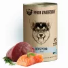Märg koeratoit PAKA ZWIERZAKA Game and Salmon 400 g — konserveeritud täiskasvanud koeratoit, ulukiliha ja lõhe, valk 10,4%, rasv 6,9%, niiskus 76%