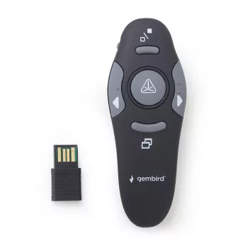 GEMBIRD juhtmevaba IR esitaja WP-L-11, 4 nuppu, 2,4 GHz RF USB vastuvõtja, must, AAA patarei
