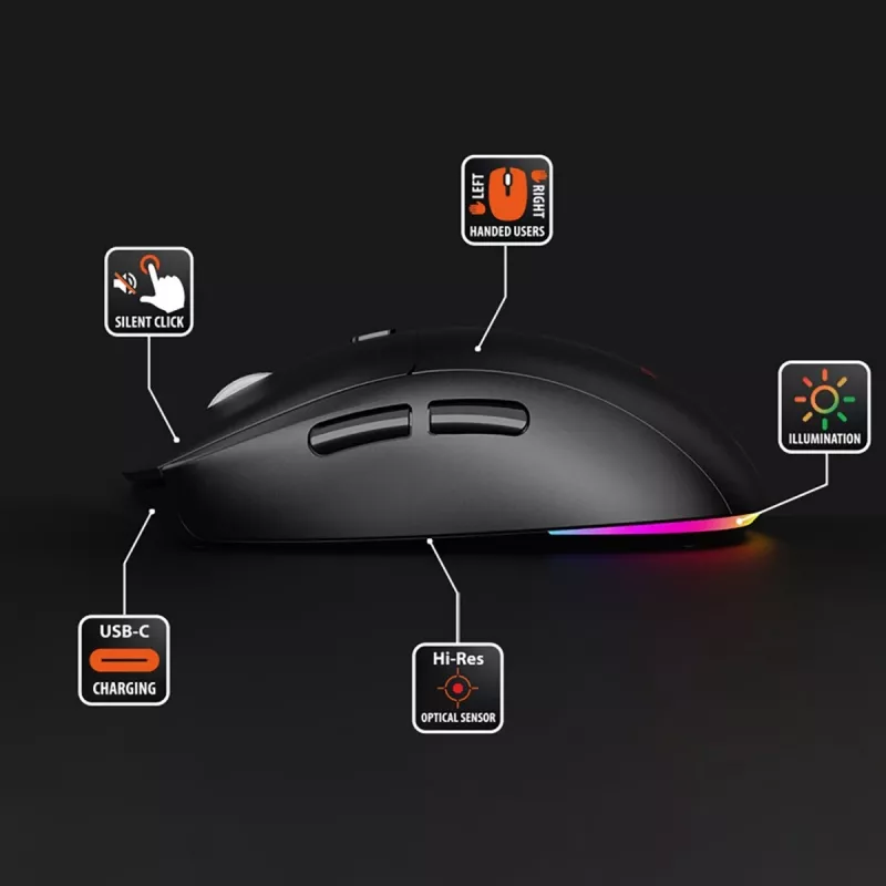 Juhtmeta hiir MEDIA-TECH MT1124 BT/RF Silent & Recharge — mõlemakäeline, 3200 DPI, Bluetooth + 2,4 GHz USB, 6 nuppu, laetav