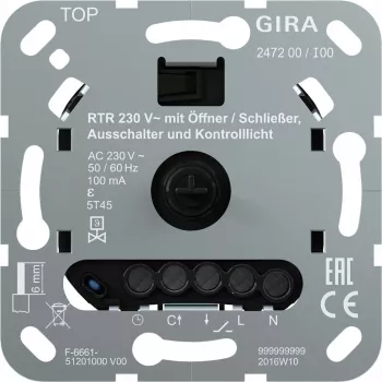 Gira ruumitemperatuuriregulaator 247200, 230 V, avamis-/sulgemisajam