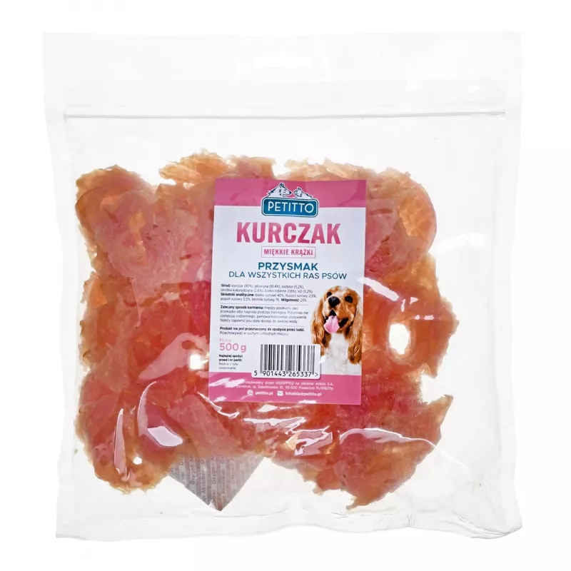 Koeraküpsised PETITTO Soft chicken rings 500 g — pehme kanasuupiste, 500 g pakend, valk 40%, niiskus 23%