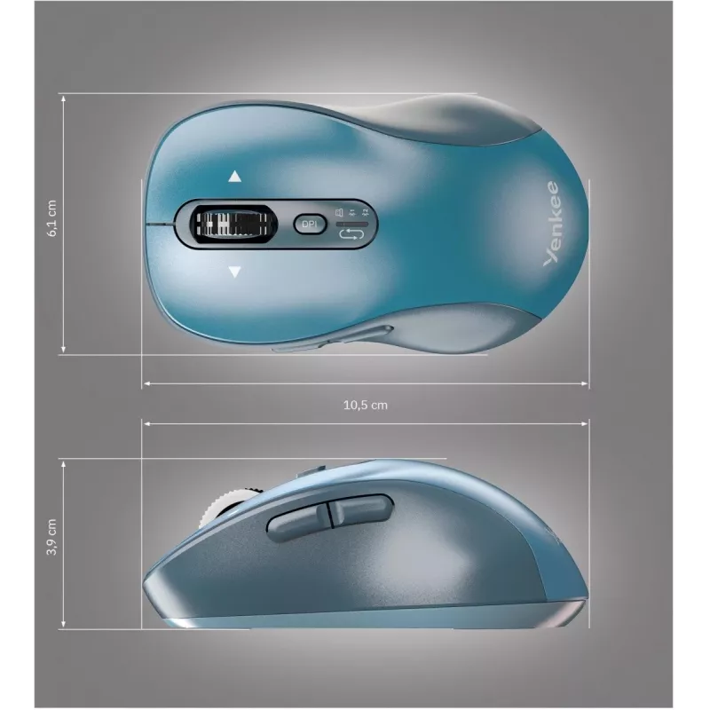 Juhtmevaba hiir YENKEE YMS2010BE kaherežiimiline ergonoomiline, 2,4 GHz USB vastuvõtja + Bluetooth 5.1, 4-astmeline DPI 1000–3200, 6 nuppu