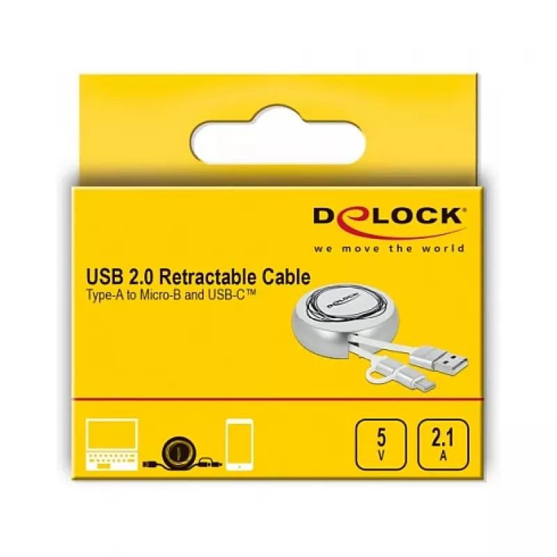 Sissetõmmatav kaabel DeLOCK USB 2.0 2-in-1 Type-A – Micro-B ja USB-C™