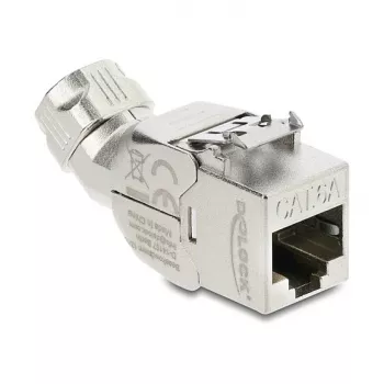 DELOCK Keystone-moodul RJ45 pesa LSA-le Cat.6A tööriistavaba 45° nurgaga varjestatud metallist riiviga