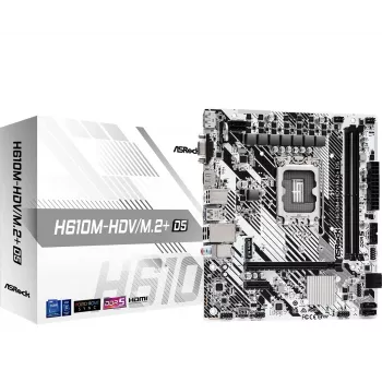 Emaplaat ASRock H610M-HDV/M.2+ D5 — Intel H610, LGA 1700, microATX, 2× DDR5 DIMM, M.2, HDMI 2.1, DP 1.4
