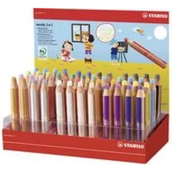Värviline pliiats/pulk Stabilo Multitalentstift woody 7.60 cm (3) — 48-värviline ümmargune väljapanek, mitmekasutus: värviline pliiats, akvarell, vahakriit